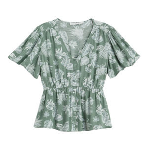 Lush Women's Lunella Flutter Sleeve Top Olive Size L Large NWT